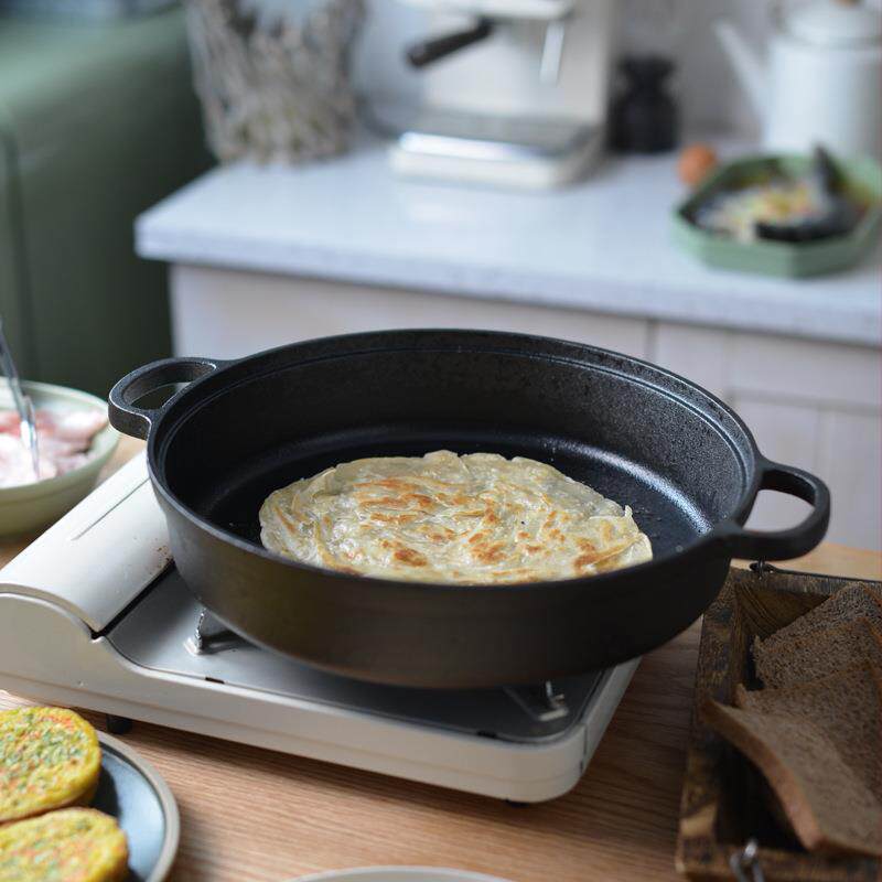 铸铁平底锅煎锅无涂层不粘设计 加深款多尺寸选购 中式烹饪