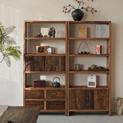 实木博古架展示柜侘寂风茶室置物收纳柜多宝阁茶杯架老木简约书架