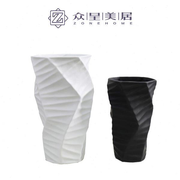 北欧极简陶瓷花器黑白色创意几何干花插花瓶样板间客厅装饰品摆件