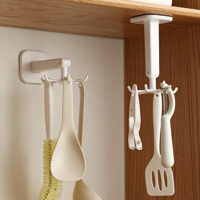 厨房旋转挂钩免打孔置物架壁挂式粘钩倒挂锅铲勺子收纳架厨具挂钩