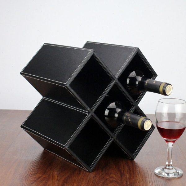 丽然  皮革5格红酒架子木葡萄酒架 创意欧式酒柜摆件装饰包邮简约