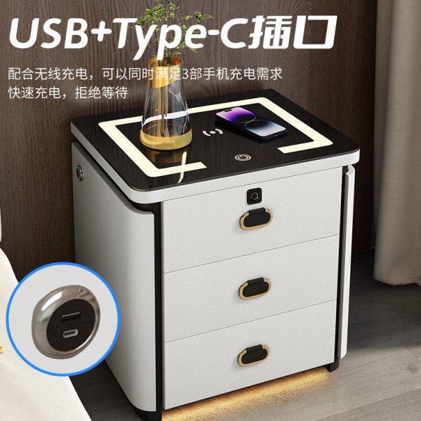 智能床头柜简约现代多功能带锁无线充电实木网红款轻奢三抽床边柜,住宅家具,智能床头柜,淘宝优惠券,粉丝福利购,淘宝优惠卷