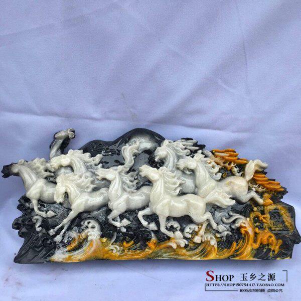 仿寿山石马到成功摆件芙蓉石八骏图家居客厅电视柜办公室礼品摆设