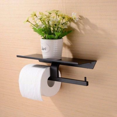 出口德国黑色304不锈钢双纸巾架 卫生间厕所卷纸架手机纸架置物架