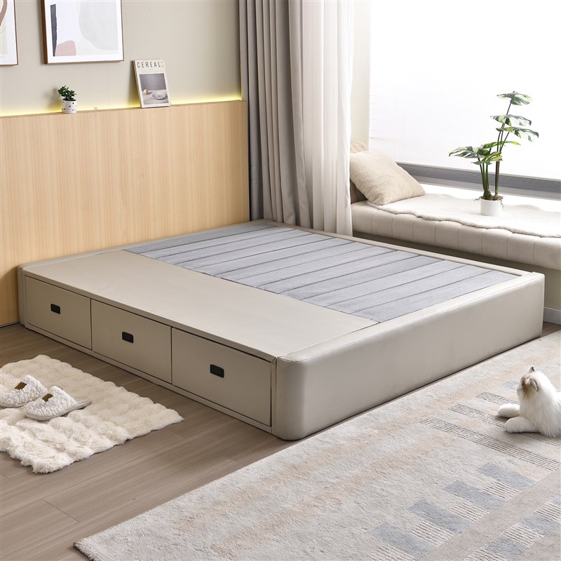 无床头地台床f可储物定制任意尺寸单双人床主卧带抽屉落地榻榻米