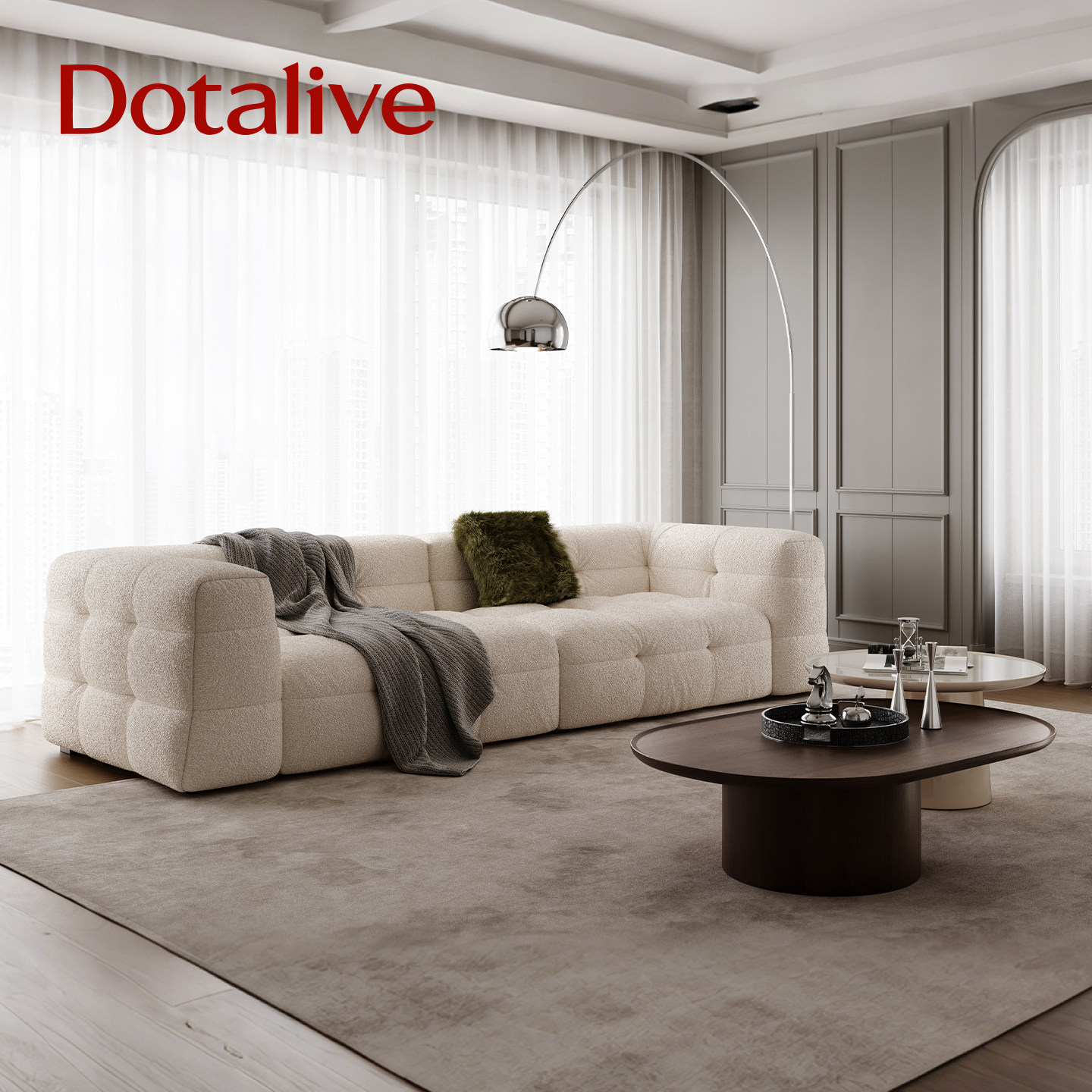 多特莱菲法式轻奢布艺沙发现代简约豆腐块棉花糖沙发高级感三人位