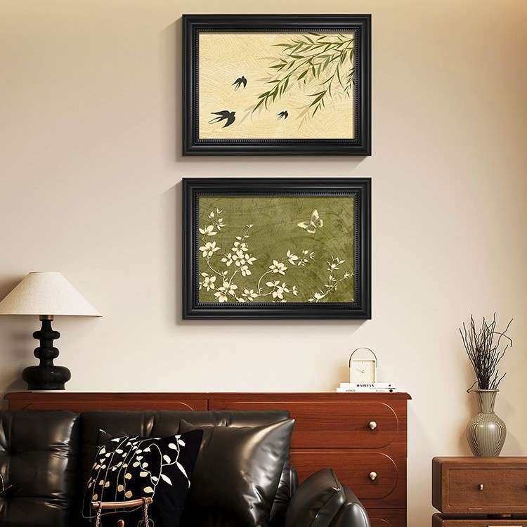 中古风客厅装饰画餐厅卧室墙壁画绿色系花卉竹子宋代美学玄关挂画