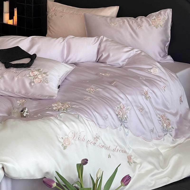 法式少女心兰精天丝绣花三四件套1.8m春夏季凉感床单被套床笠床品