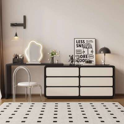 实木黑色梳妆台斗柜一体转角伸缩梳妆台化妆桌化妆台卧室简约现代