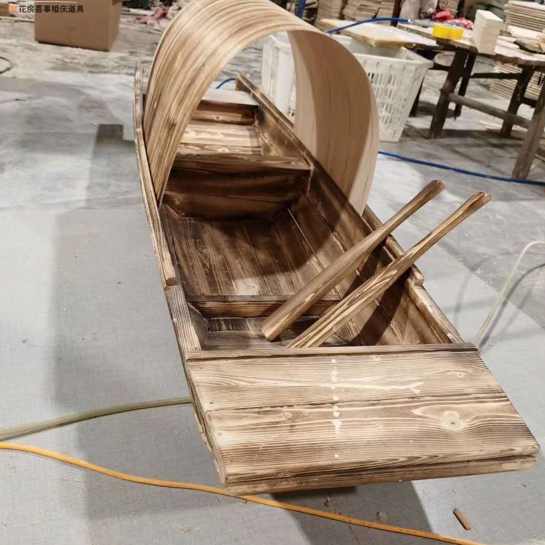 婚庆道具中式仿古乌篷船实木渔船木船婚礼现场装饰摆件