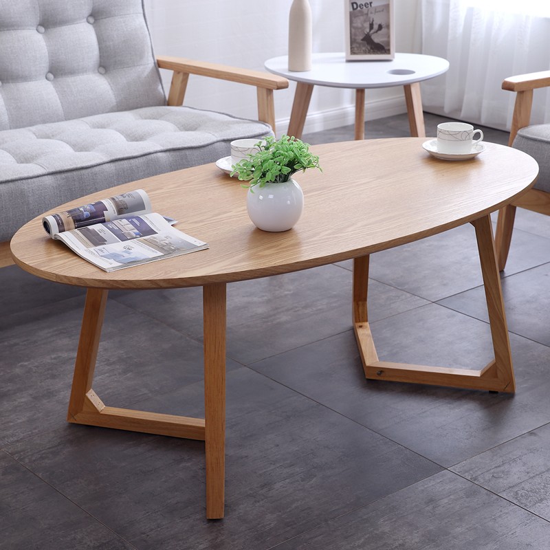 新中式现代简约椭圆形洽r谈桌子会客咖啡厅木质经济型餐桌创意茶