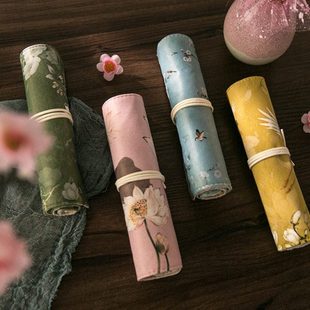 古风学生大容量笔袋卷筒文创礼品中国风展开式布艺笔帘卷轴文具袋