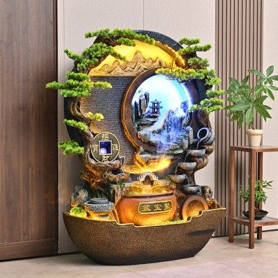 公司招财聚宝盆水幕墙屏风庭院假山流水落地造景摆件循环水景喷泉,家居饰品,落地摆件,淘宝优惠券,粉丝福利购,淘宝优惠卷
