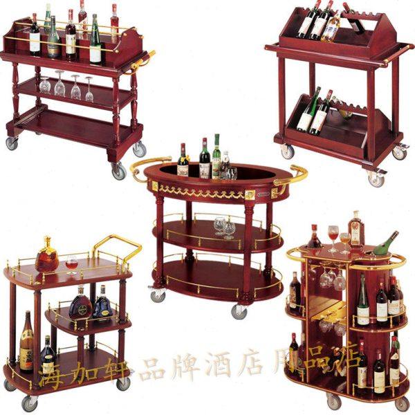 高档酒店时尚酒车别墅木质红酒香槟服务车手推车KTV酒吧甜点车