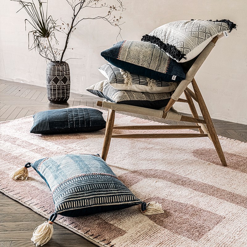 素色日式靠垫诧寂l抱枕靠枕套客厅沙发床头腰枕简约蓝染艺术方形