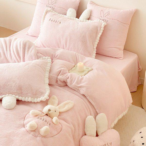 可爱兔子 | 四件套通兔毛牛奶绒冬季加厚双面珊瑚绒少女床上用品,居家布艺,汗蒸服,淘宝优惠券,粉丝福利购,淘宝优惠卷