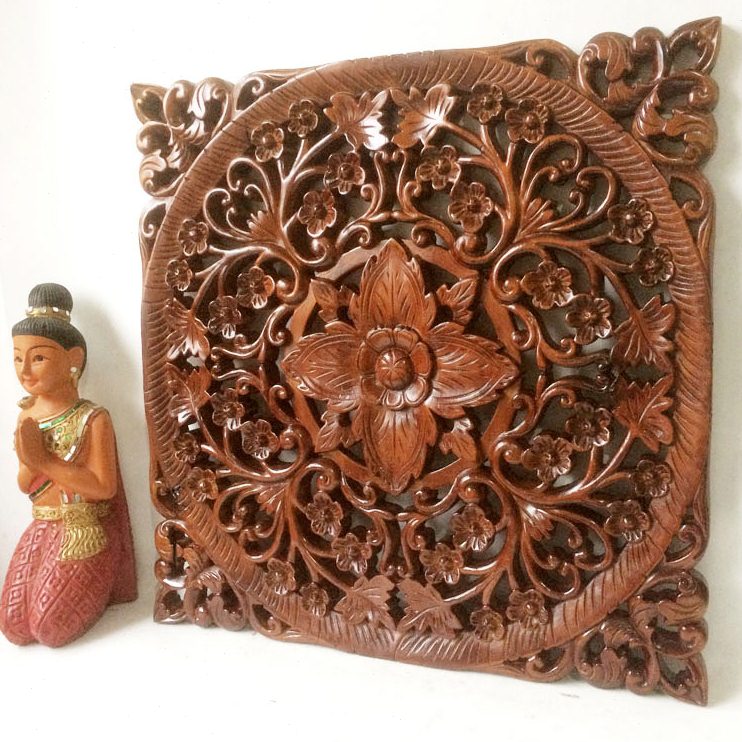 特惠泰式古典装修墙面装饰木雕花板东南亚彩绘壁饰别墅酒店挂饰