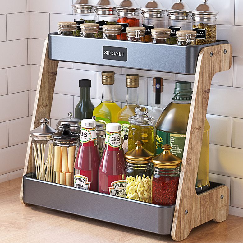 太空铝厨房置物架调味收纳架台面款油盐酱醋厨房双层调料架子
