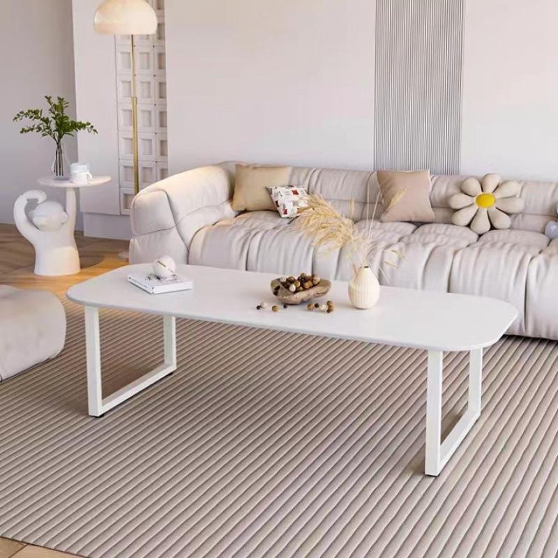 岩板茶几奶油风客厅家用椭圆白色餐桌两用小茶几2024新款60高茶几