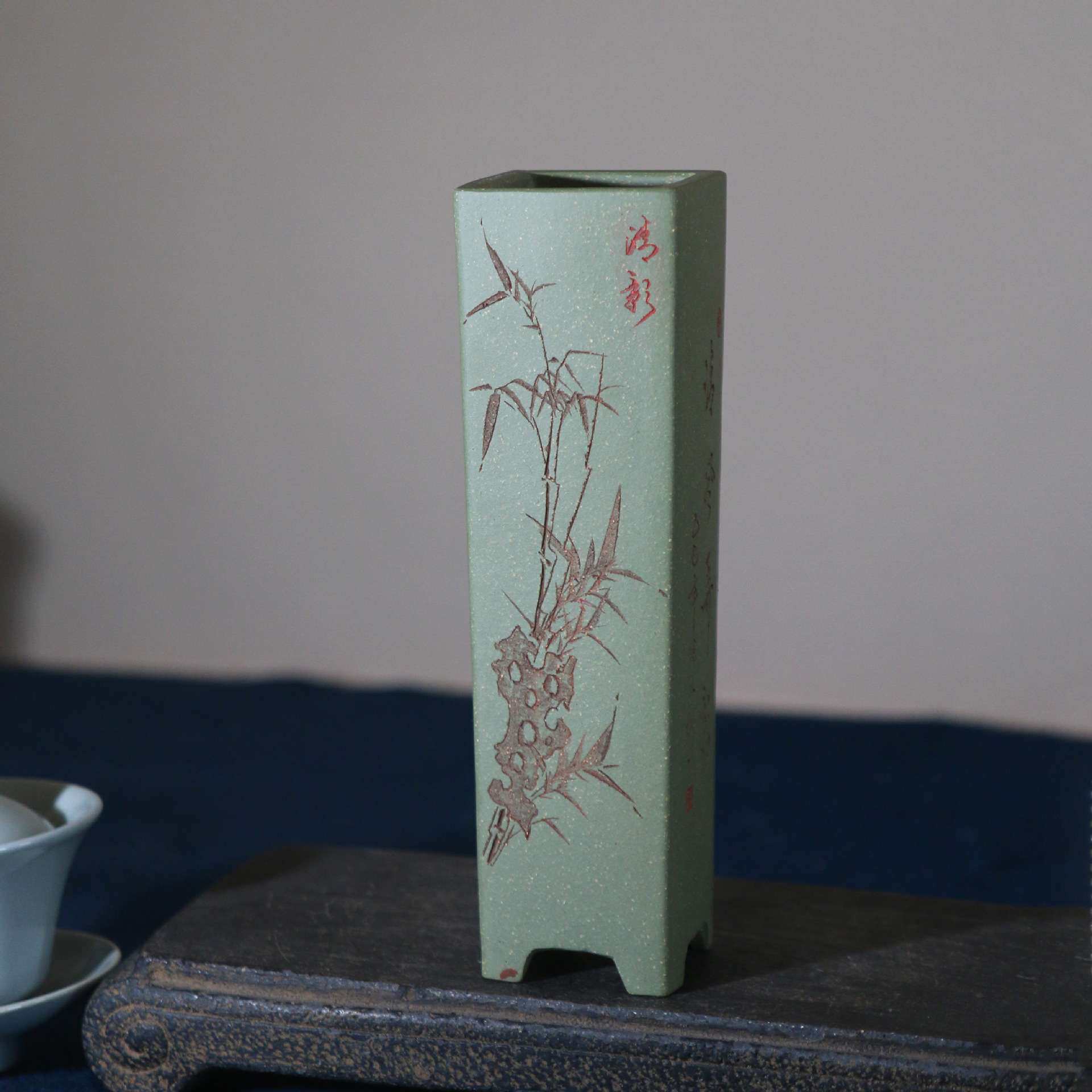 紫砂花盆千筒签筒盆景盆悬崖盆手工盆柴烧盆苏兵制名家盆刻绘古典