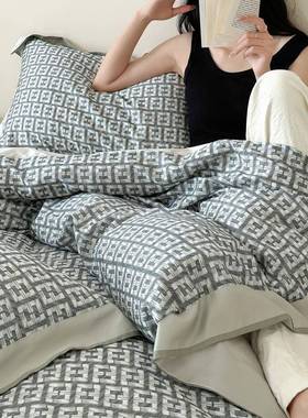 时尚简约轻奢风天丝棉数码印染宽边四件套超柔裸睡床单被套