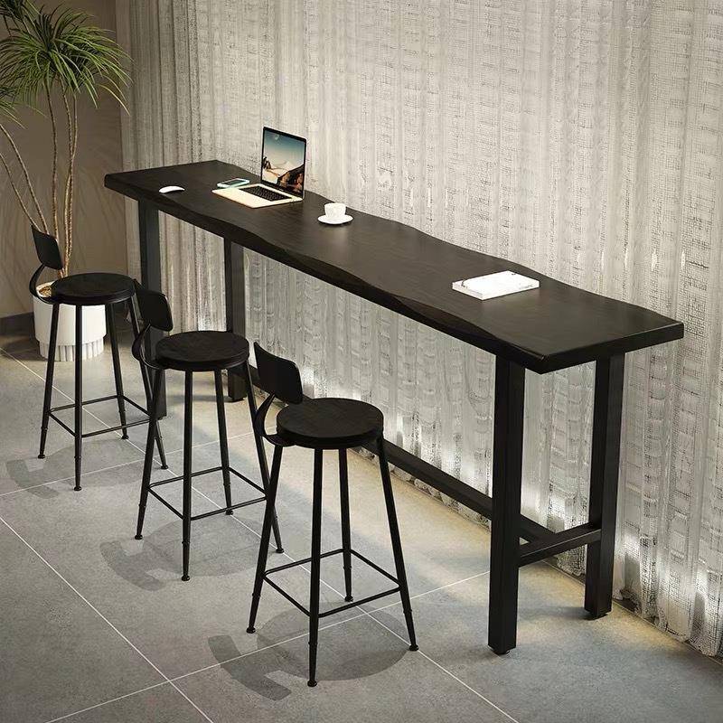 黑色吧台桌椅现代简约铁艺家背高脚桌椅服装奶茶店自习室高脚桌