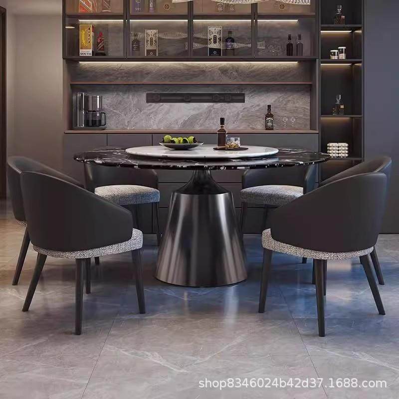 轻奢大理石餐桌椅不锈钢圆桌组合现代简约小户型吃饭圆形桌子家用