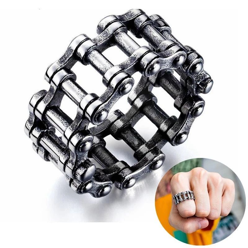 Vintage Gothic Bicycle Style Chain Rings for Men Creative Pu