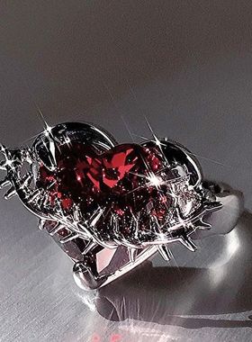 Goth Red Crystal Heart Irregular Ring for Women Girls Punk A