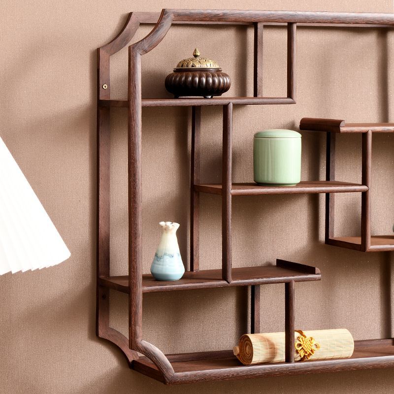 鸡翅木紫砂壶摆放架中式实木茶具茶杯架收纳置物架壁挂墙上博古架