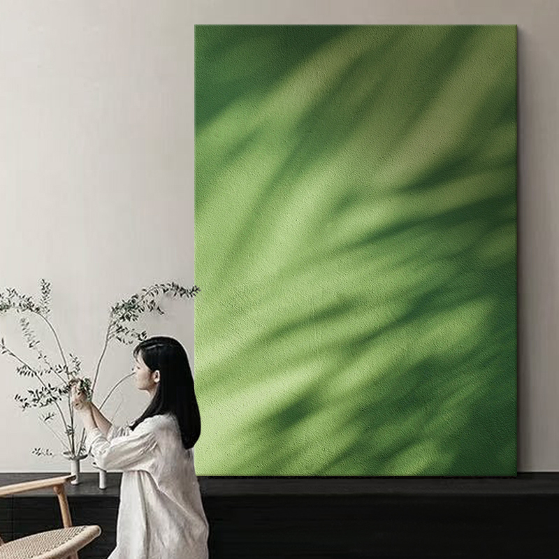 光影艺术手绘油画肌理画青绿色客厅沙发背景墙装饰画餐厅卧室壁画