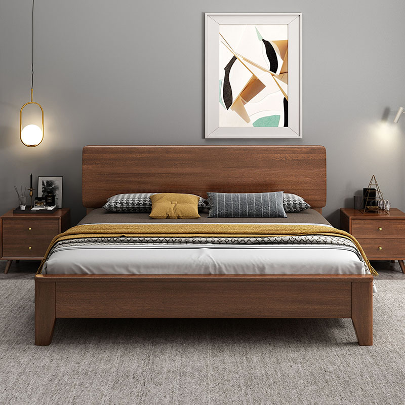 喜临门北欧1米5胡桃木全实木床现代简约1.8米双人床2米x2米2米主