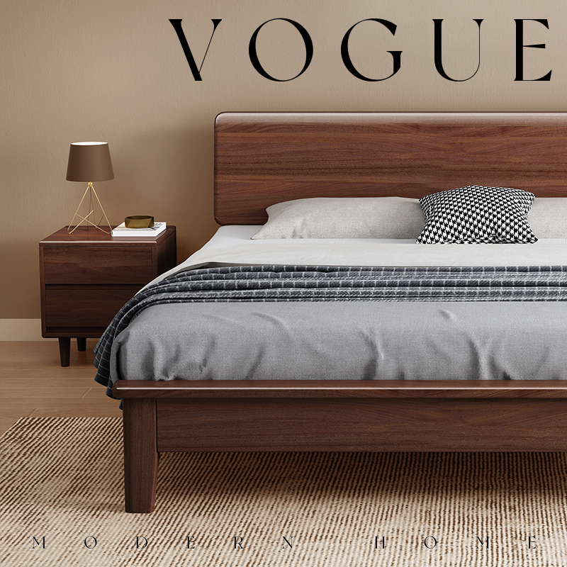 喜临门北欧实木床现代简约胡桃色主卧1.8米双人床出租房实木原木