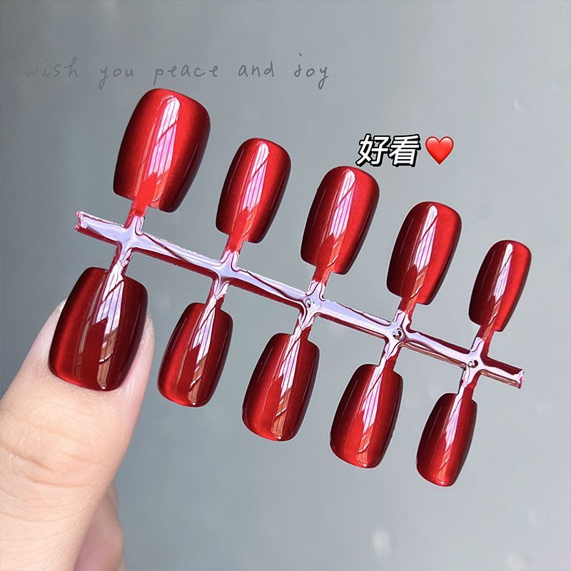 车厘子红穿戴高级显白新款美甲自然成品可拆卸指甲贴片甲片