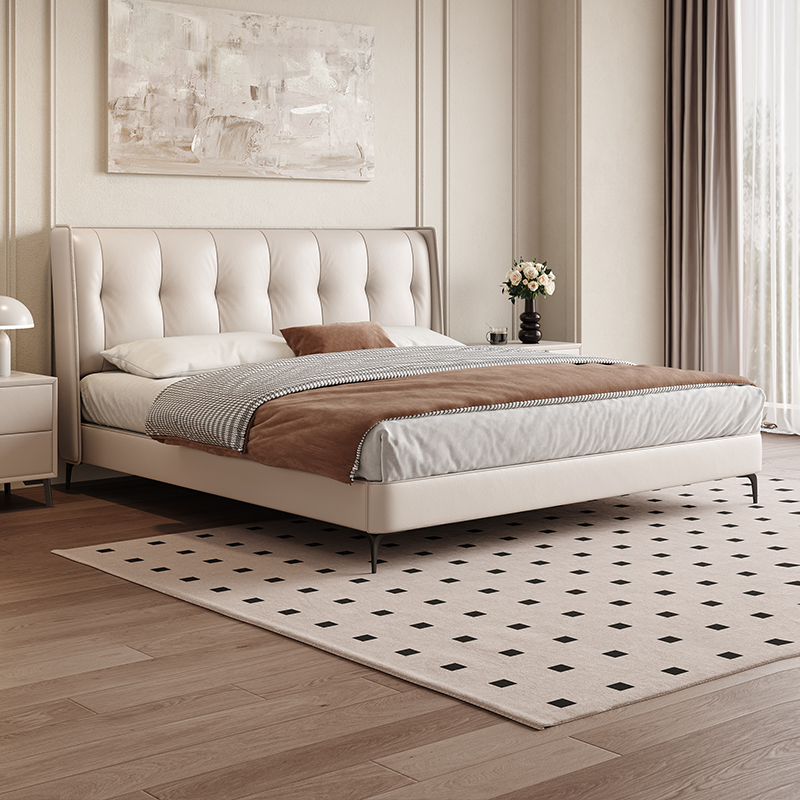 喜临门意式极简真皮床现代简约主卧大床高端大气奶油风卧室双人储