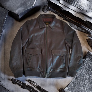 A2飞行服皮夹克 时尚 狂飙安欣同款 意大利无涂层山羊皮真皮皮衣男