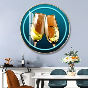 光影酒杯餐厅装饰画圆形挂画吃饭厅壁画现代简约客厅背景墙装修画