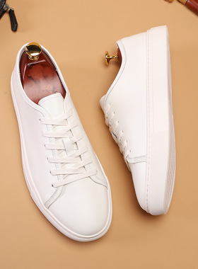 2026春新款简约白色板鞋男式头层牛皮手工系带英伦商务时尚德训鞋