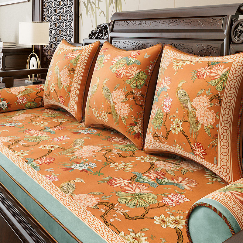 山绣球中式红木沙发坐垫子老式实木高端防滑罗汉床垫四季通用定制