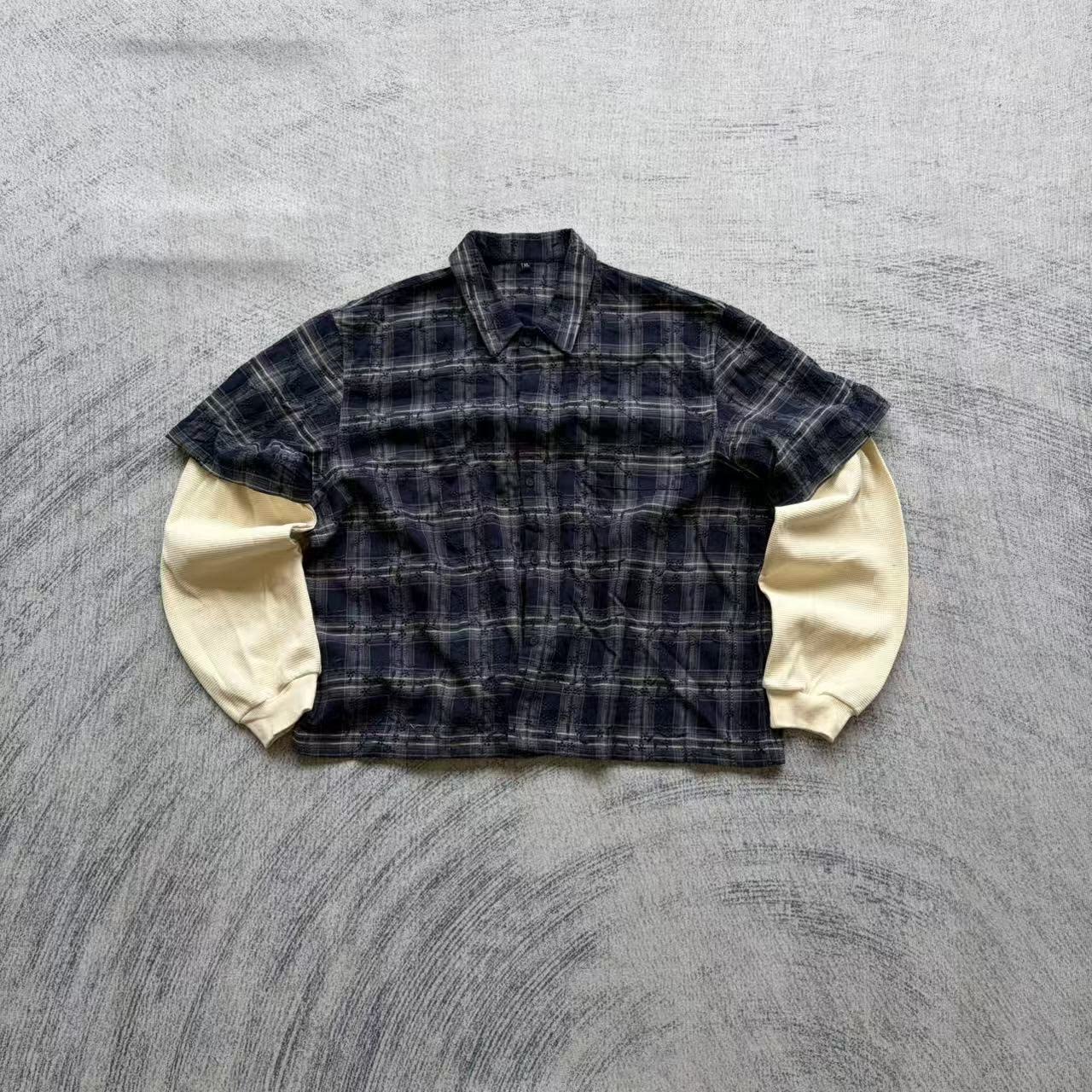 thumbnail for Long Sleeve Fake Two-Piece Plaid Shirt (Customized)