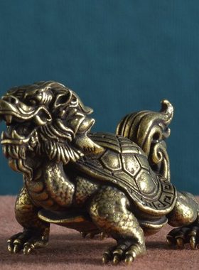 古铜器纳福瑞兽玄武龙龟复古铜摆件文镇书桌摆放神兽铜器文玩茶宠