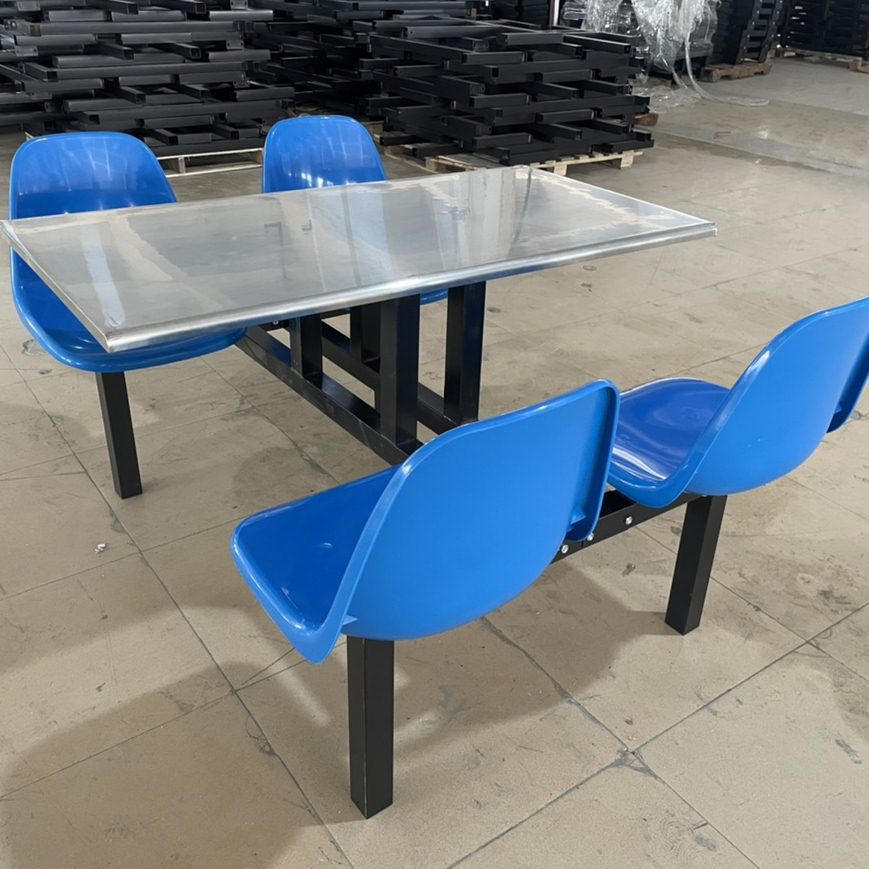 食堂桌椅一体式学校学生不锈钢餐桌经济型工厂连体快餐桌椅组合