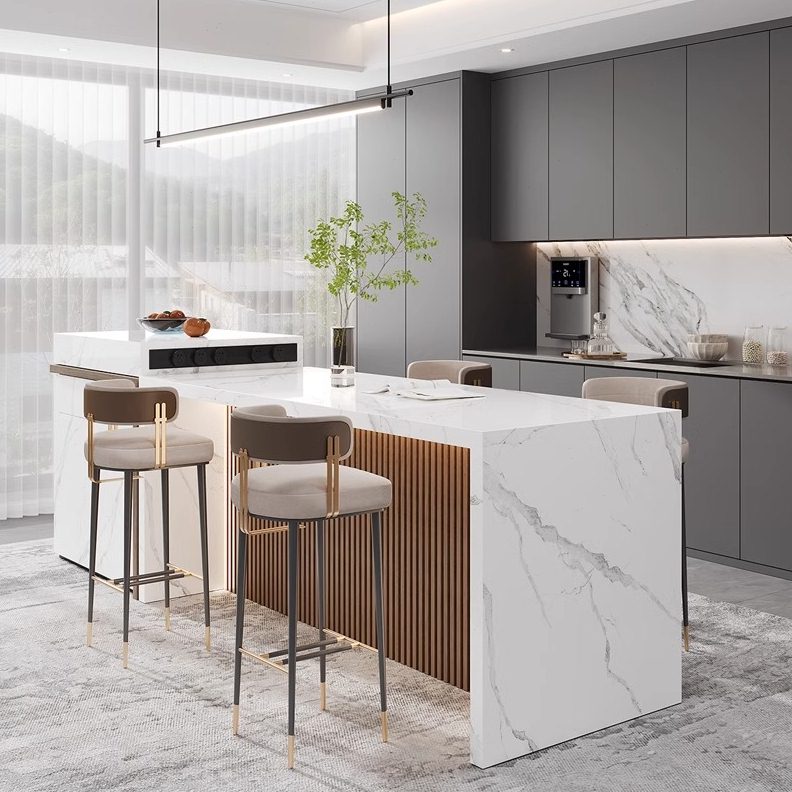 休闲岛台带水槽酒吧咖啡厅大理石茶水间吧台家用岛台休闲区简约