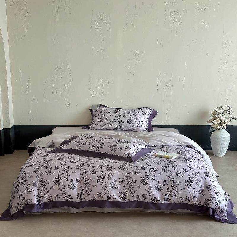 法式复古小碎花数码印花60S莱赛尔天丝床上用品套件丝滑凉感被套