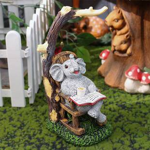 大象摆件树脂工艺品大象坐椅子看书咖啡休闲场景户外庭院装饰摆件