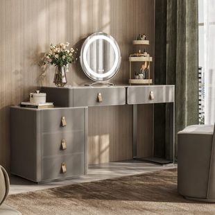 意式 极简岩板梳妆台卧室现代简约高级感实木收纳一体可移动化妆桌