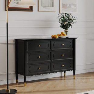 法式 复古九斗柜实木轻奢六斗柜主卧床尾储物柜客厅靠墙黑色抽屉柜