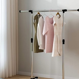 阳台落地伸缩晒衣架不锈钢晾衣架双杆式 简易晾衣杆卧室内升降家用