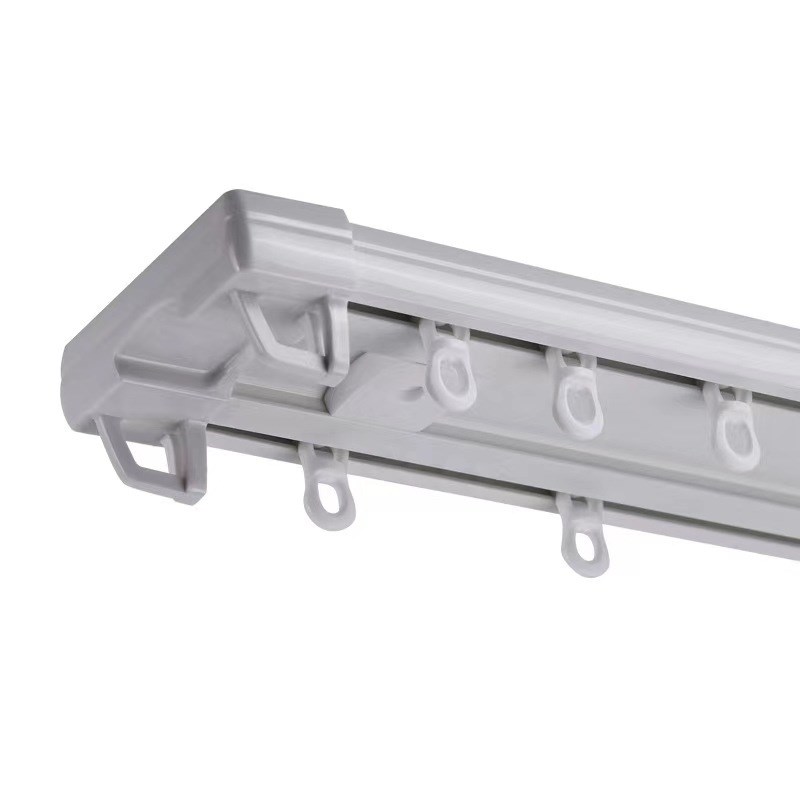 塑钢连体式窗帘轨道双q轨静音顶装单轨滑轮滑轨窗帘盒侧装导轨