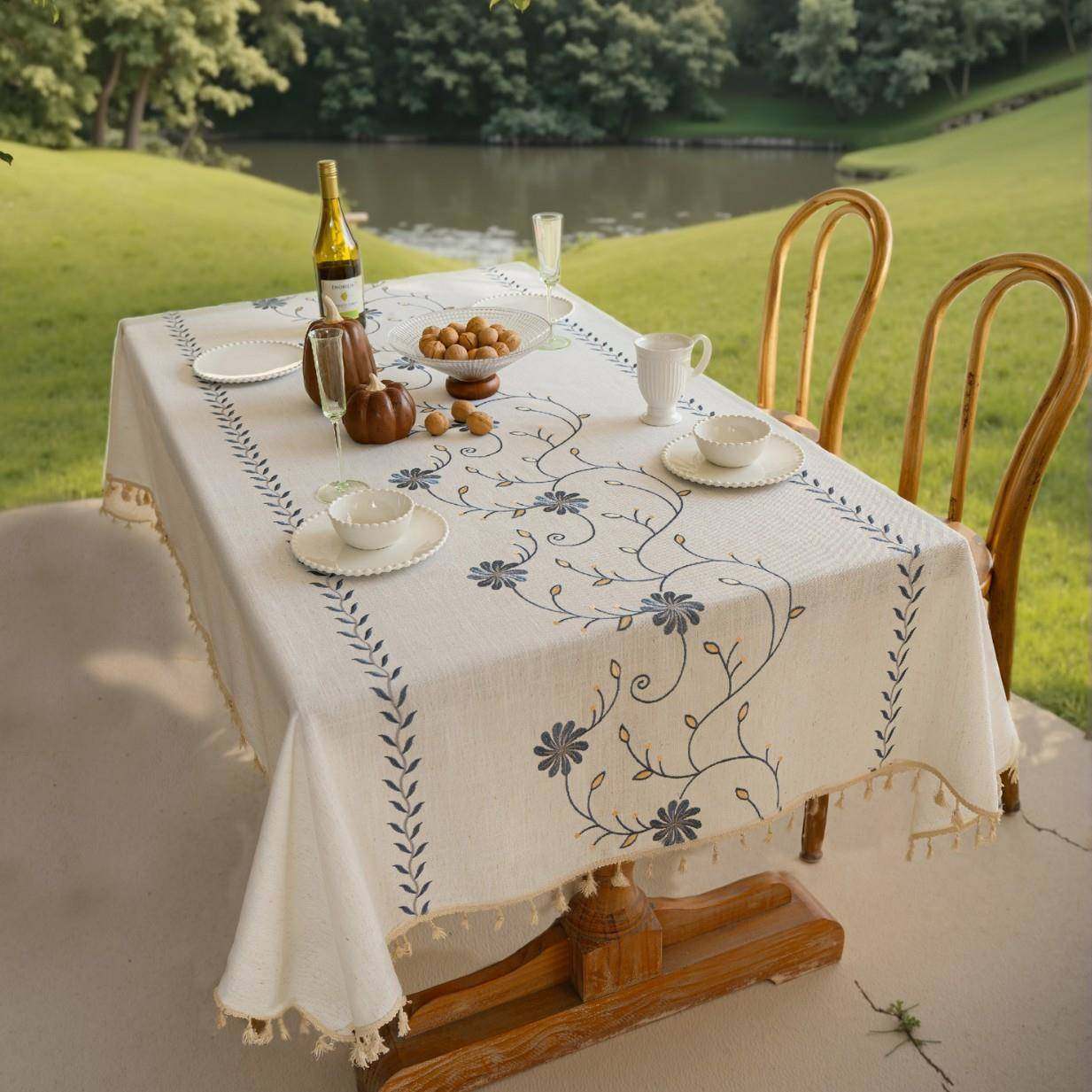 长方形餐桌布艺果实绣花桌布棉麻文艺庭院户外茶几布防滑现代简约,3C数码配件,其它配件,淘宝优惠券,粉丝福利购,淘宝优惠卷